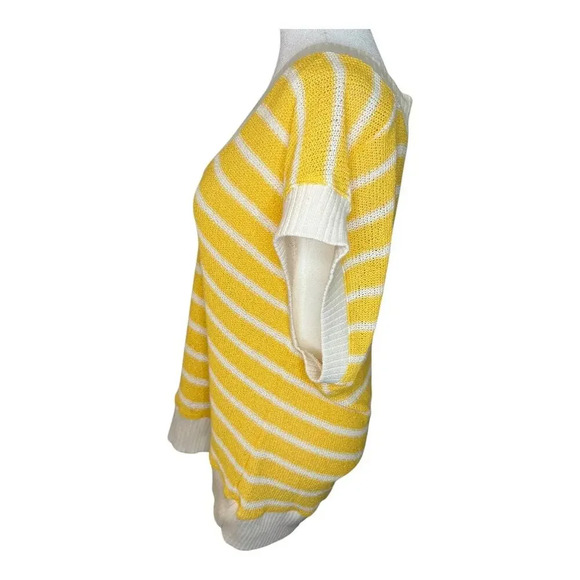 ZARA Women’s Small Yellow and White Striped Knit Rustic Sweater Vest Oversized - Picture 3 of 9